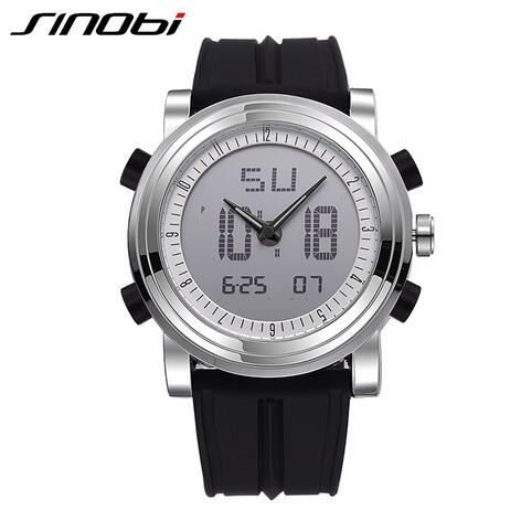 New SINOBI brand Sports Chronograph Men's Wrist Watches Digital Quartz double Movement Waterproof Diving Watchband Males Clock. 