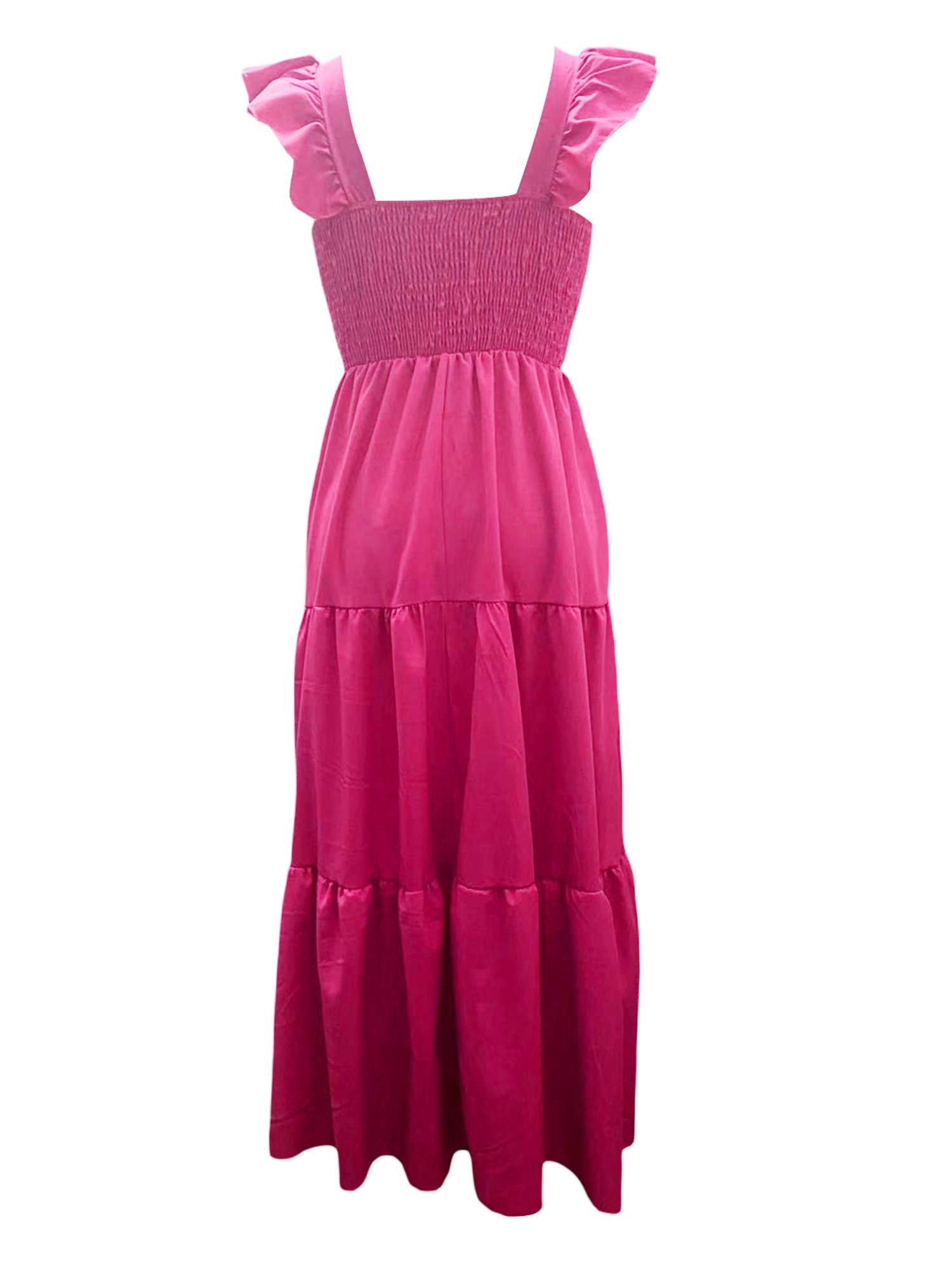 Women Long Dress, Fly Sleeve Square Neck Solid Loose Swing Dress Summer A-line Dress. 