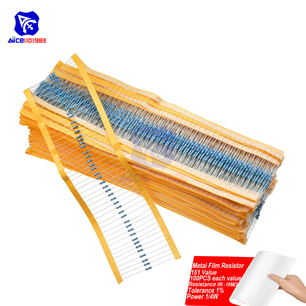 【beauty code】diymore 100PCS Metal Film Resistor 1% 0.25W 0-10MOhm 1R 10R 220R 1.5K 2.2K 4.7K 10K 22K 100K 1K5 2K2 4K7Ω Resistance