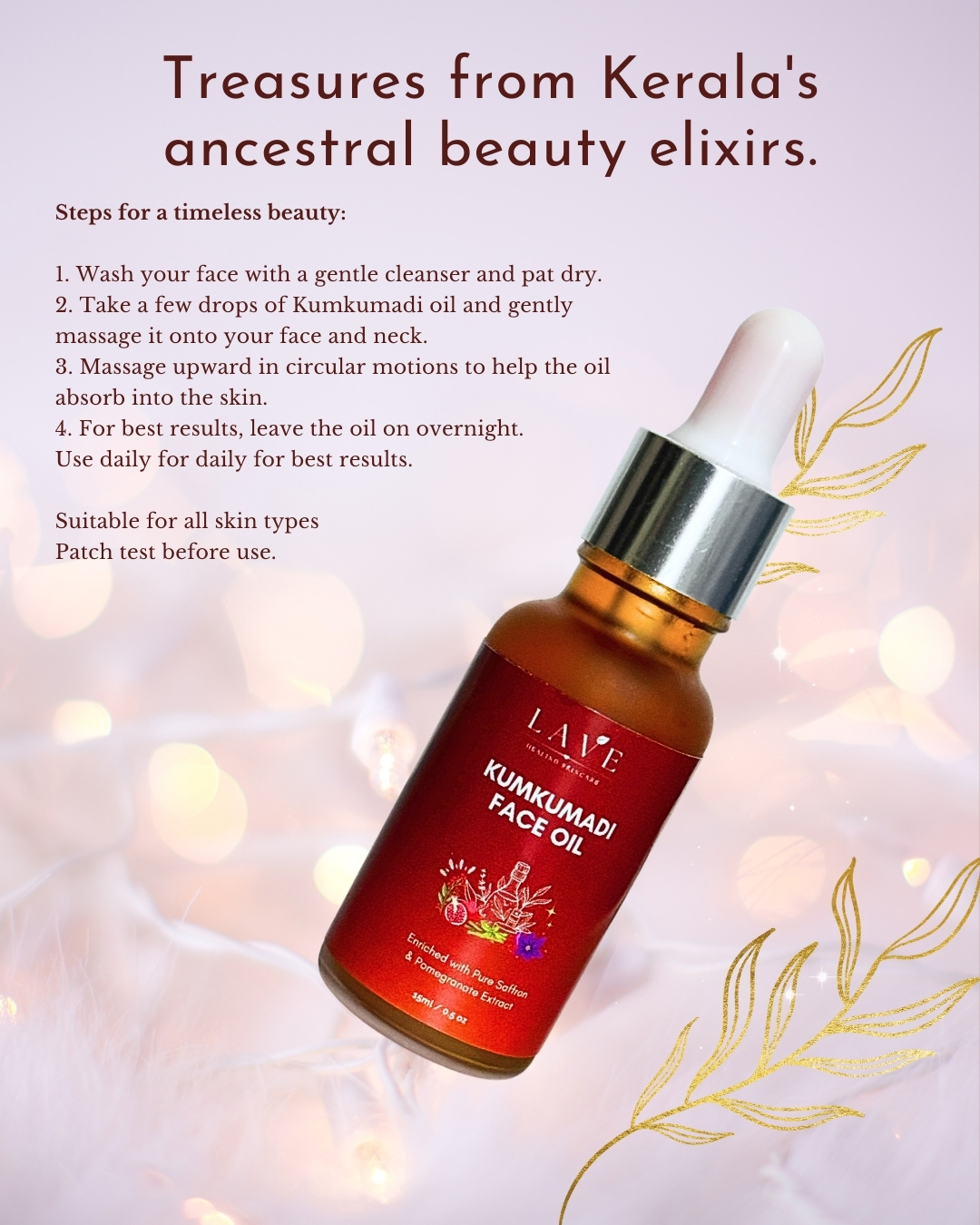 Lave's Kumkumadi Miracle Beauty Face oil - Best Kumkumadi Thailam. 
