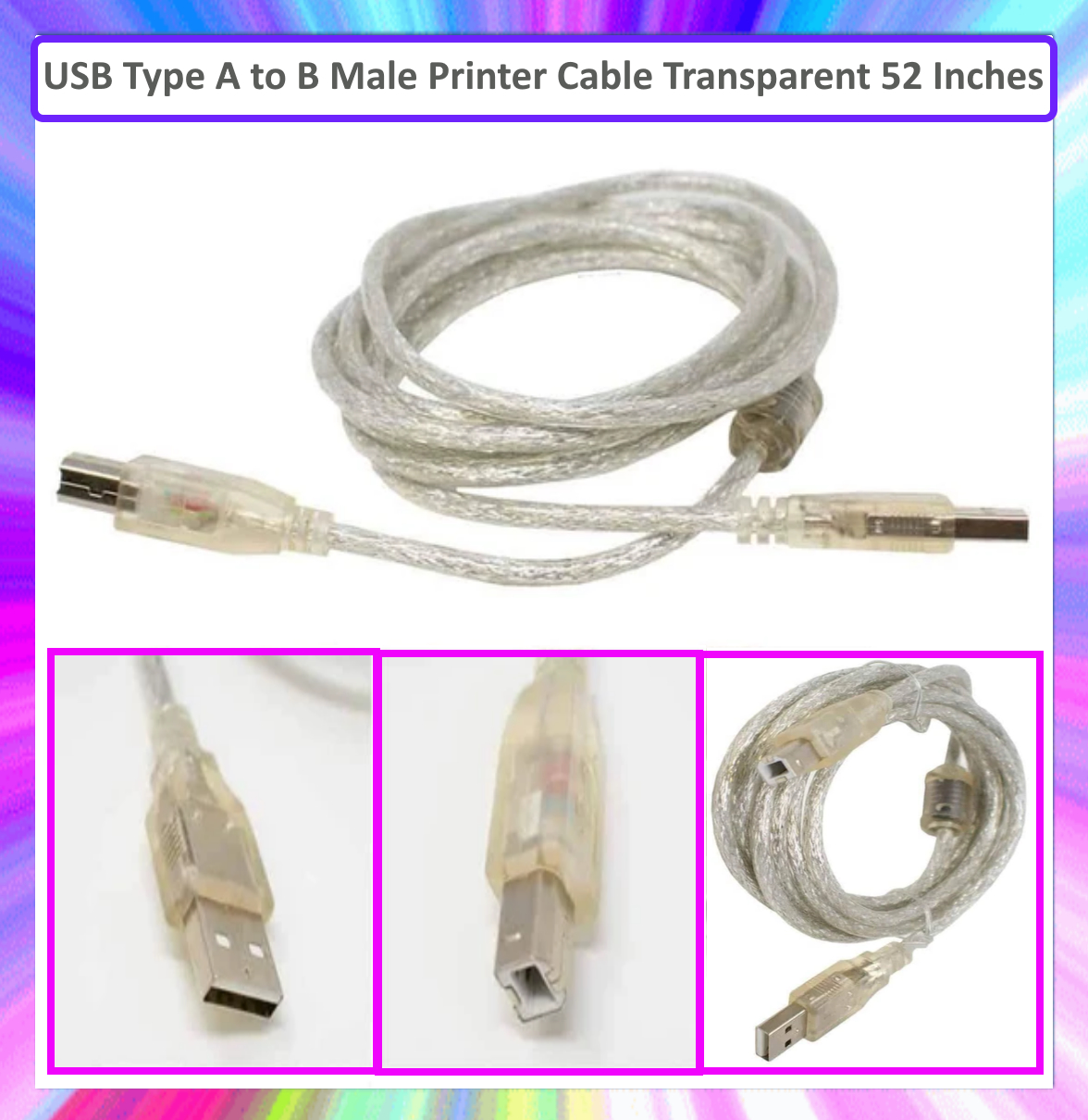 USB Printer Scanner Cable 1.3M High Speed USB 2.0 A Male to B Male Printer Scanner Cable for HP, Canon, Epson, Dell, Samsung etc