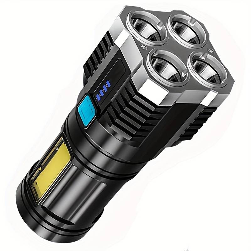 Powerful 4 LED Flashlight With COB Side Light, 4 Modes USB Rechargeable Flash Light, Waterproof, ABS Torch,, Camping Tool. 
