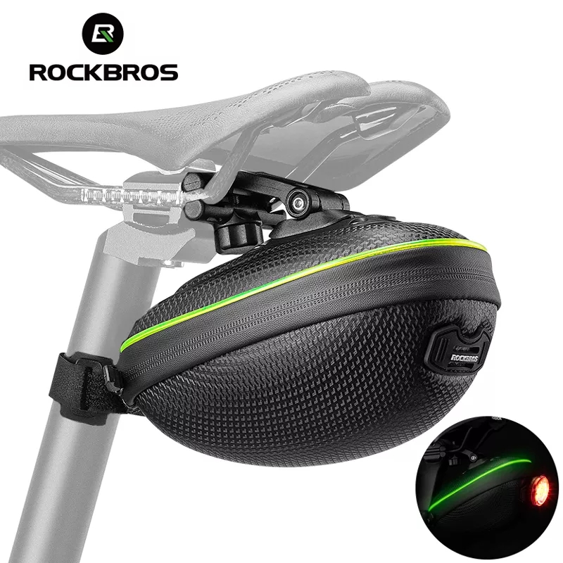 ROCKBROS Bike Bag with Light Double Warning EVA Hard Shell Bike Bag Seat Cycling Tail Rear Pouch Bag Bicycle Saddle