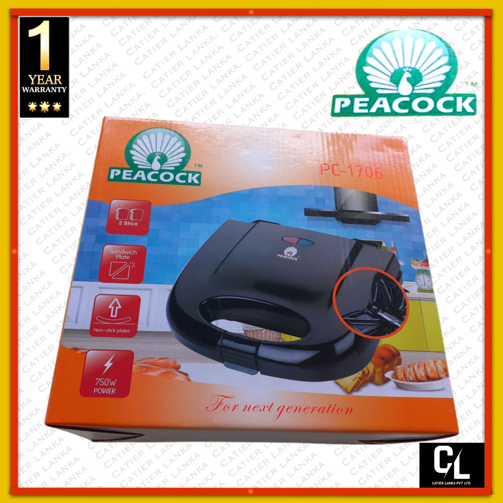 Sandwich Toaster Black 01 Year Company Warranty. 