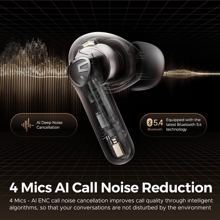 Soundpeats T3 Pro Wireless Earbuds with Call Noise Cancellation, Equipped with 12mm Drivers, Bluetooth 5.4 Technology, 4-Microphone AI Enhanced Calls with ENC Noise Cancellation. 