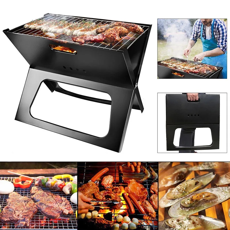 Bbq Machine Bbq Collection Portable Charcoal Grill  Charcoal Grill, Folding X Type Portable Lightweight Barbecue Grill Tools, For Outdoor Grilling Cooking Camping Hiking Picnics (Grill) Big Bbq Grill Large Size  - Black Bbq ග්‍රිල් විශාල ප්‍රමාණය - කළු. 