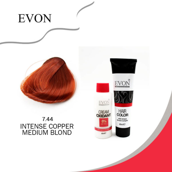 EVON Hair Color7.44 intense copper medium blond with Developer 6%