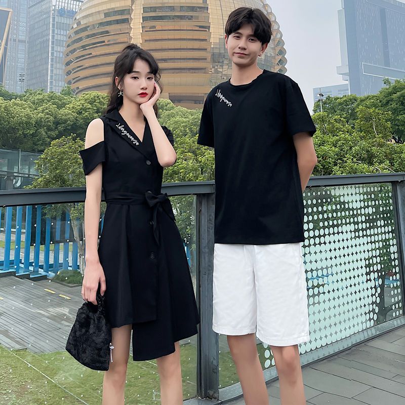 Couple's Clothing Suit Summer Clothes One Dress New Trendy French Slimming Dress Design Sense roora Skirt