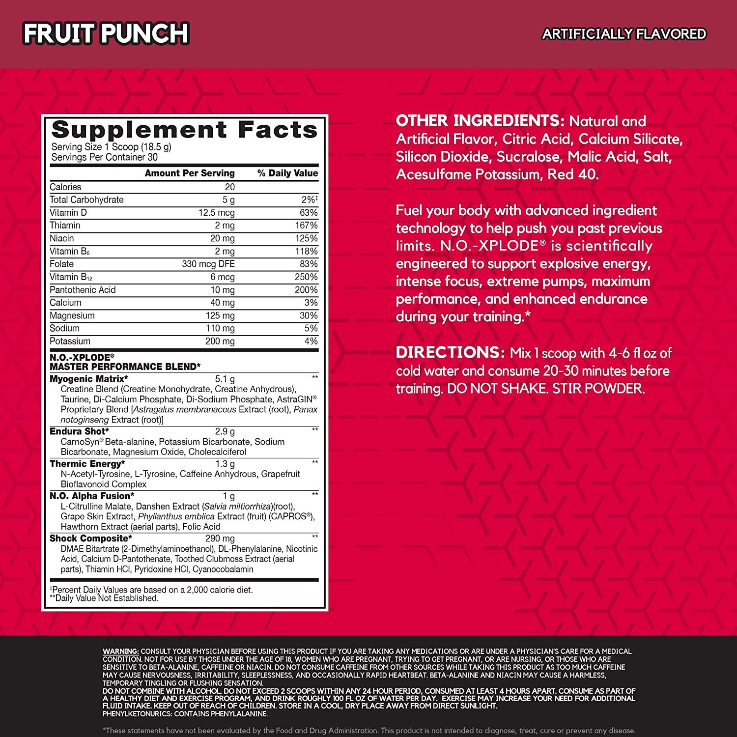 BSN N.O.-XPLODE Legendary Pre-Workout Supplement with Creatine, Beta-Alanine, and Energy, Dietary Supplement,1.22lbs, 30 Servings. 
