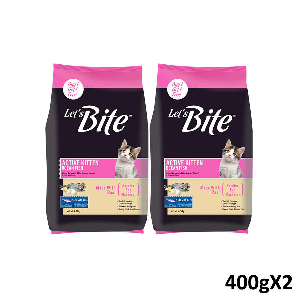 Let's Bite Active Kitten Dry Cat Food (400g X 2 PACKS) Lets Bite Cat ...