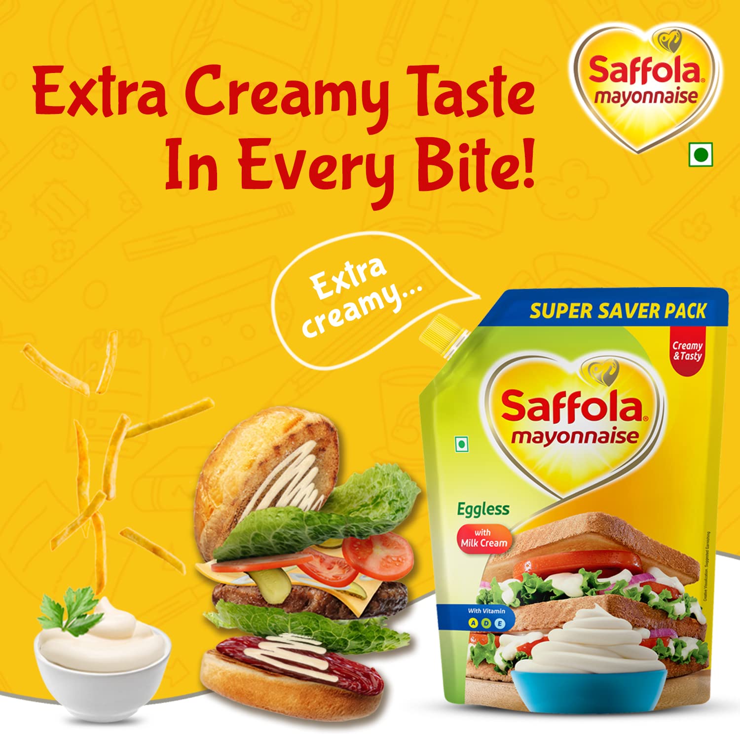 Saffola Mayonnaise Eggless | Extra Creamy & Tasty, 700/750g | Veg Mayonnaise for sandwich, wraps, pastas, burgers & a dip (FROM INDIA) SAB. 