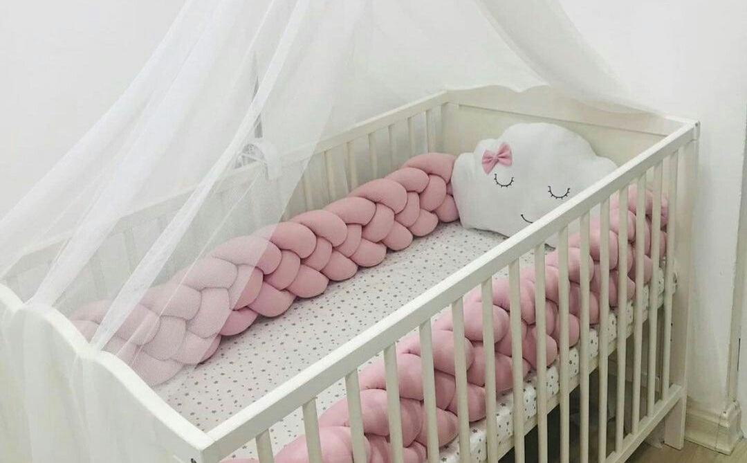 Baby Crib Bumper 4 Strands pink Color 3 sided Bumper with a Cloud pillow Daraz.lk