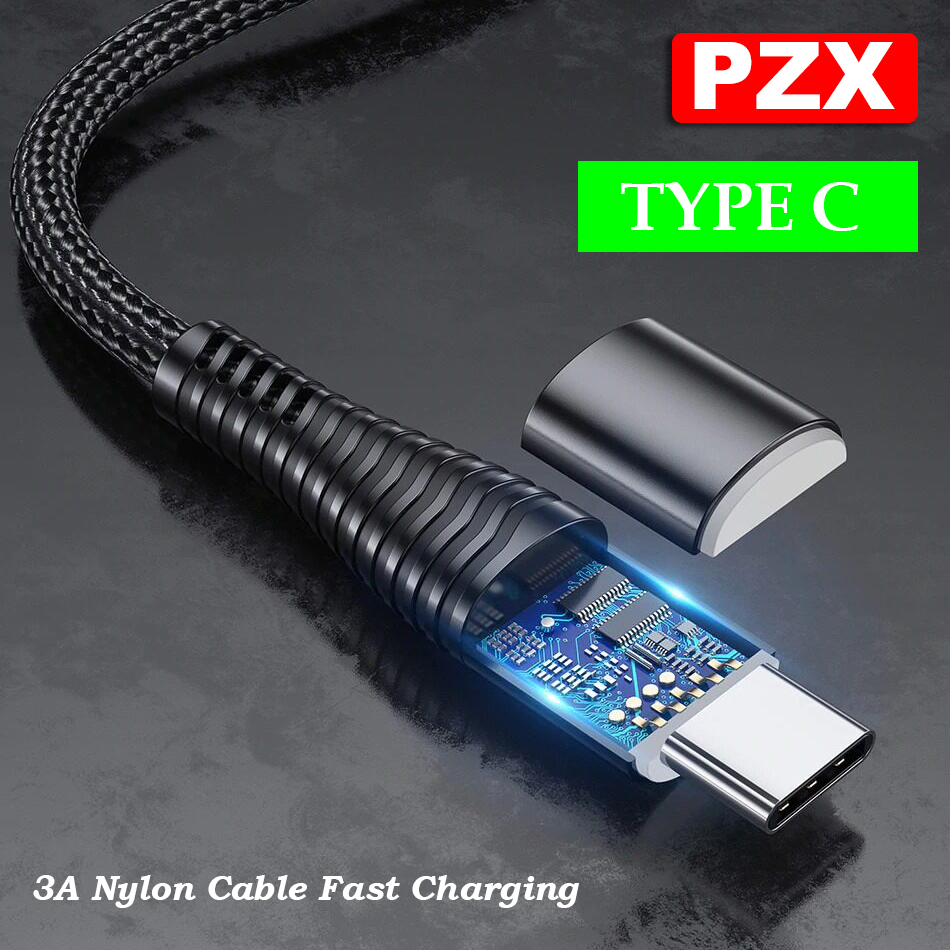 PZX 3A Nylon Cable Fast Charging for Type-C 1M Data Cable. 