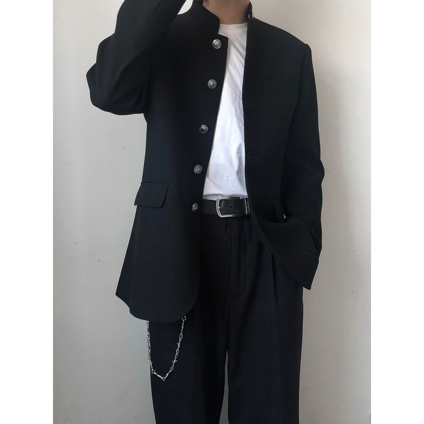 Zhongshan Suit Japanese-Style RetrodkUniform Suit Men's Suits Placket Clothing Loose Pu HandsomejkStudent Class Clothes Suit Spring. 
