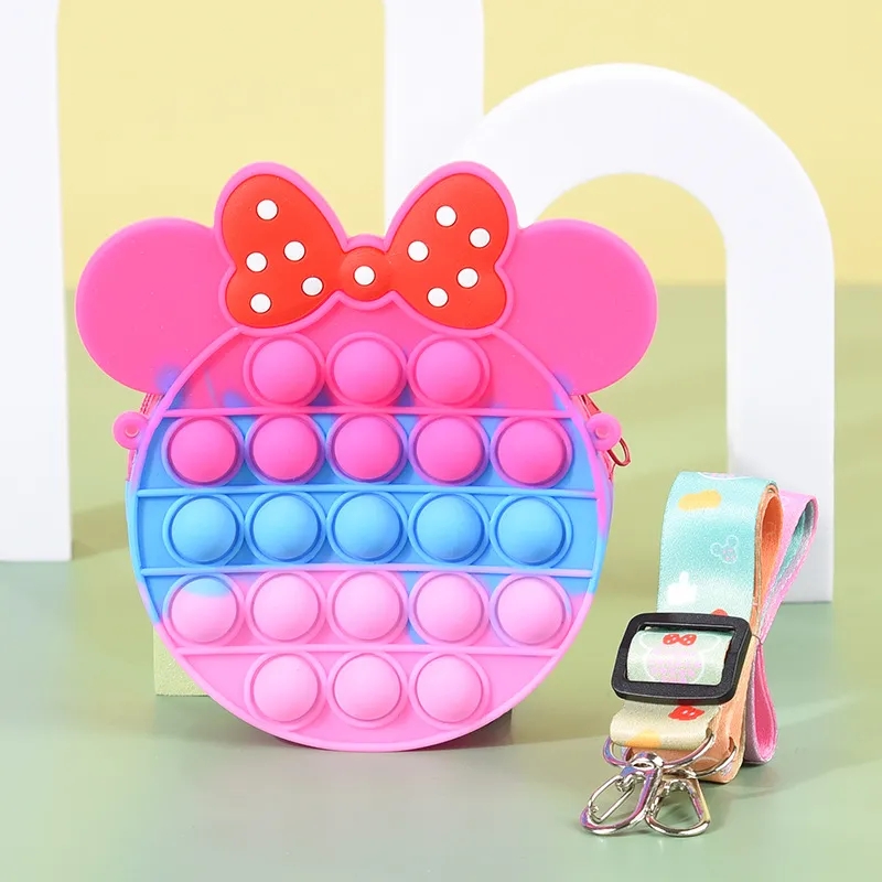 Popit Bubble Press Cartoon Silicone Messenger Bag for Girls. 