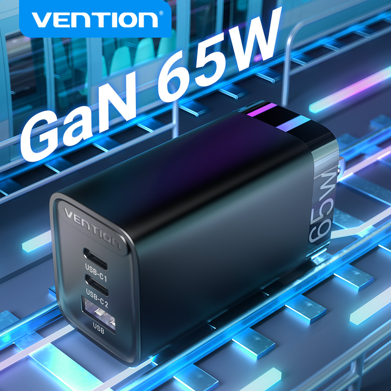 Vention 65W GaN 3 Port USB Type C Fast Charger Quick Charge 4.0 3.0 Type C PD USB Charger for iPhone 15 14 13 Pro Max Samsung S23 S22