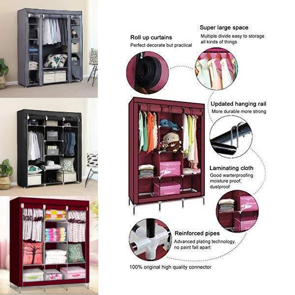 3 Door Storage Wardrobe Foldable and Movable Cloth/Fabric Wardrobe with Zip Up Collapsible Cupboard Model 88130. 