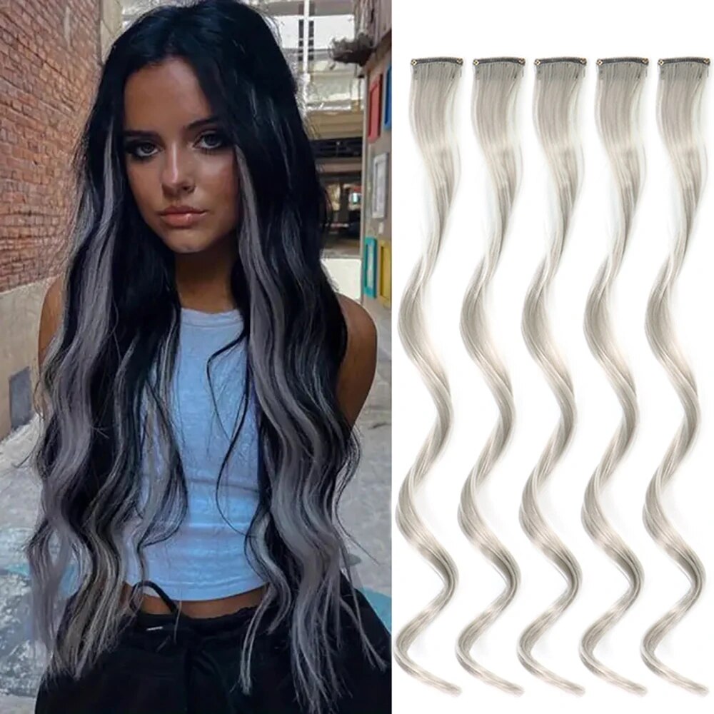 【HUT】 5Pcs Colored Hair Extensions Party Highlights, Curly Wavy