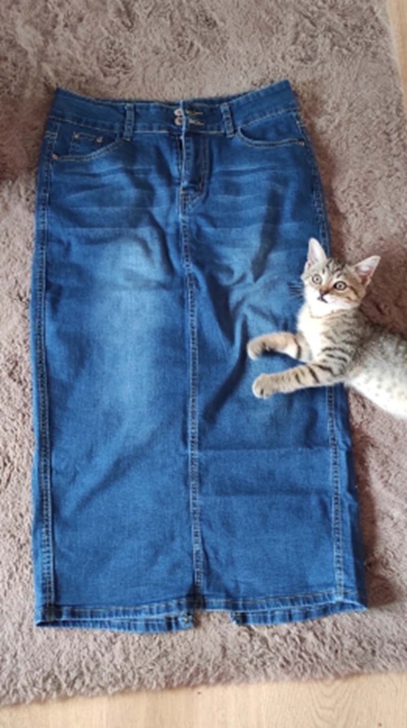 Classic Denim Skirt Women 2023 Long Jean Skirt High Waist Pencil Skirt Ladies Stretch Black Blue Faldas Largas Jupe Longue Femme. 