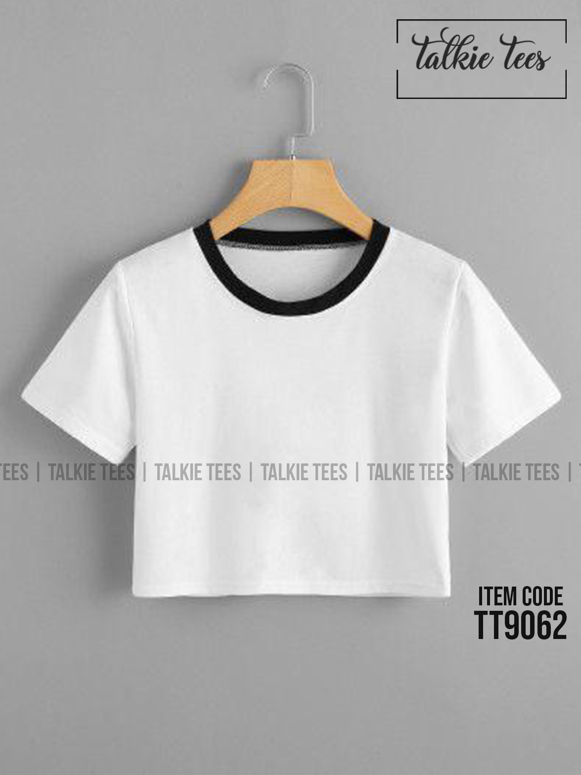 White Crop Top T Shirt With Black Rib Neck | Tt9062 , crop top for women. 