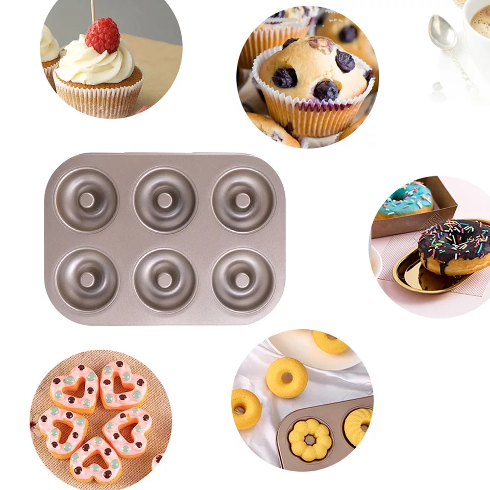 Food Carbon Steel Doughnut Mould 6 Cavities Non-Stick Safe Stainless Steel Donut Baking Pan Mini Cake Pan Doughnut Pan