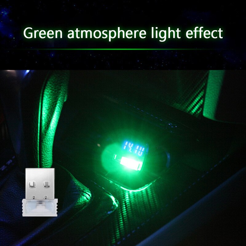 Mini USB Decorative Lamp Car LED Atmosphere Lights Emergency Light Car-styling Auto Interior Lighting Ambient Decorative Lamp-Green