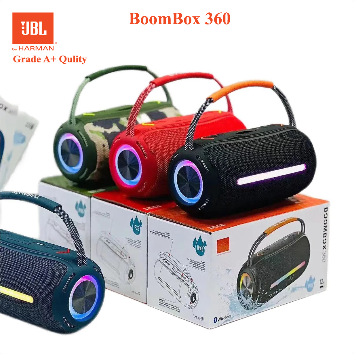 JBL Hot Selling Boombox 360 Portable Speaker Wireless BT Boombox 360 With RGB Light Waterproof Stereo Music Bass For Phone Home Party Outdoor. 