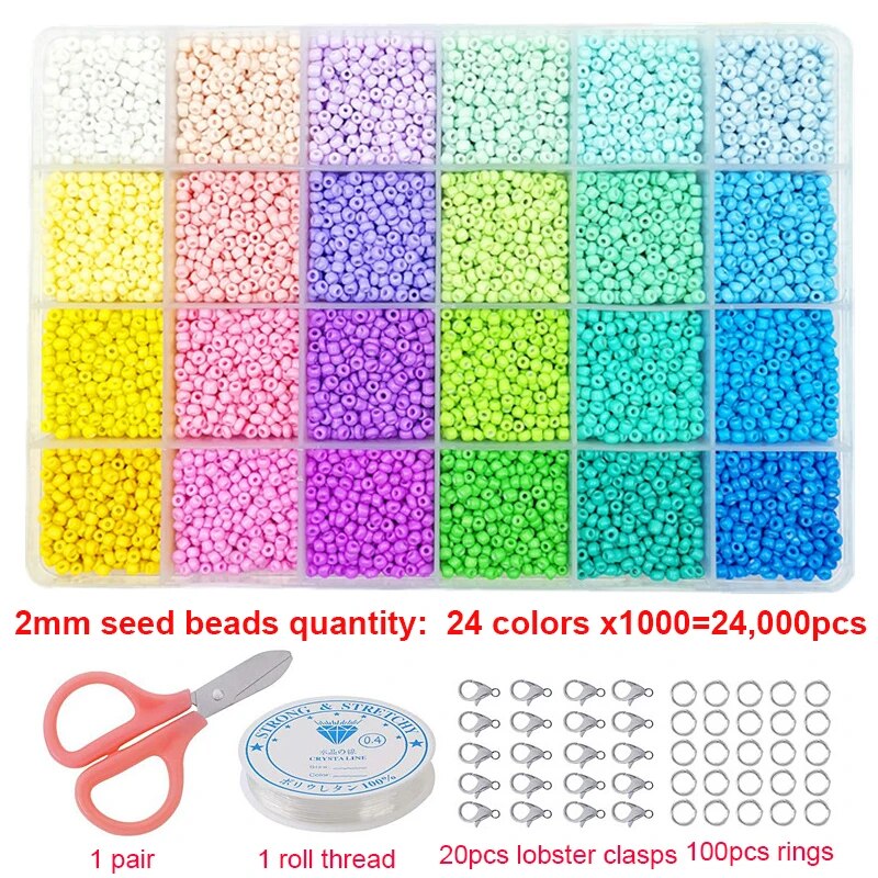 7500PCS 2mm Glass Seed Beads Kits Loose Beads Set for Handmade Necklace ...