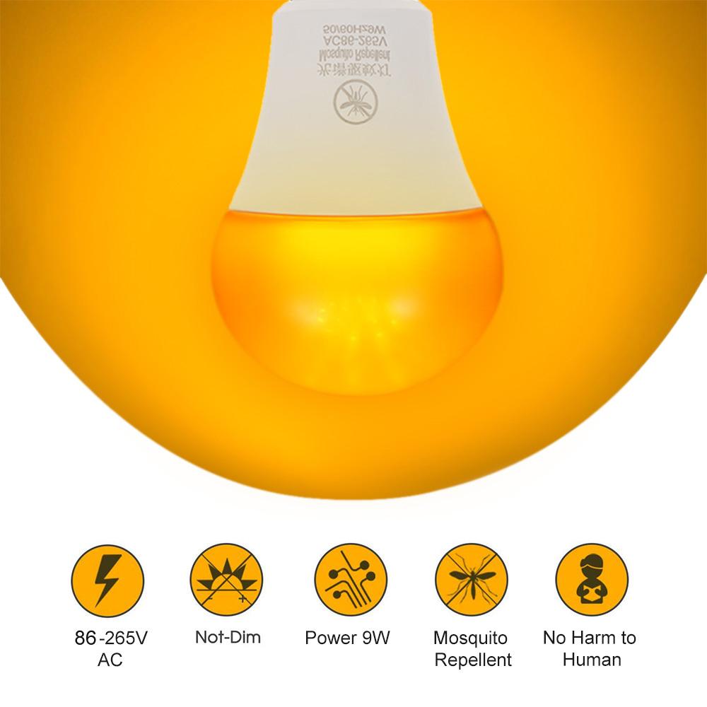 Yellow LEDs Bug Light Bulb No Blue Light Outdoor E26/27 9W Mosquito Repellent Light Bulb No UV 570-590nm Wavelength Night Light for Outdoor Indoor Energy Saving Light. 