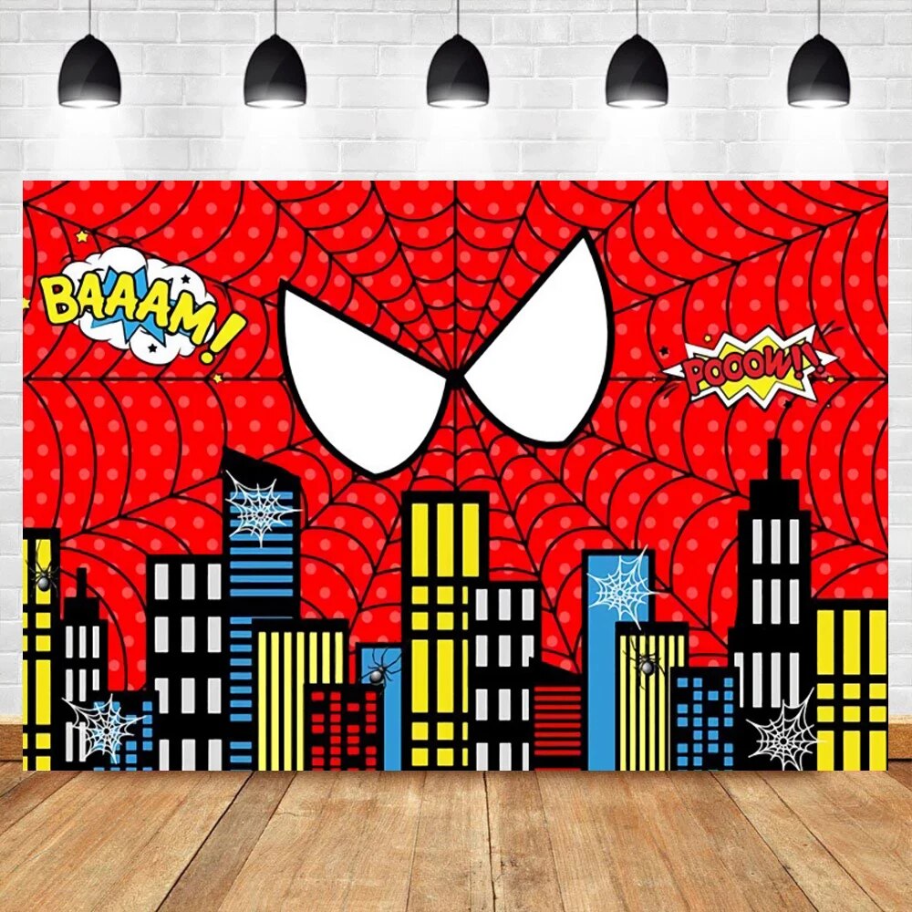 spiderman birthday decorations Superhero City Building Photography Background Baby Shower Boy Birthday Party Super Hero Comic Custom Backdrop For Photo StudioBalloons. 