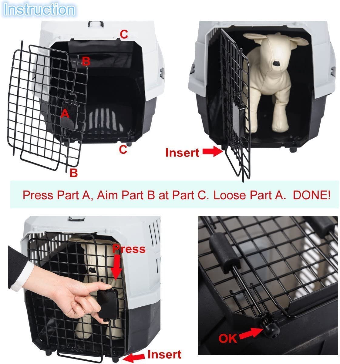 Small Pet IATA Approved Airline Travel Carrier Crate Pets Dog Cat Air Flight Box Checked Vet Visit Kennel Portable Foldable Breathable High Quality ABS PP Plastic Material Car Case Dogs Cats Medium Chrome Door Food Water Cup. 
