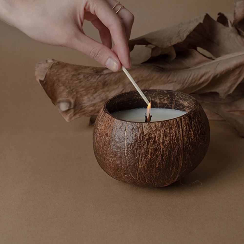 Coconut Shell Candle Holder Candlestick Natural Coconut Bowl Desk Organizer Coconut Shell Candle Holder (No Candle) Home Decor. 