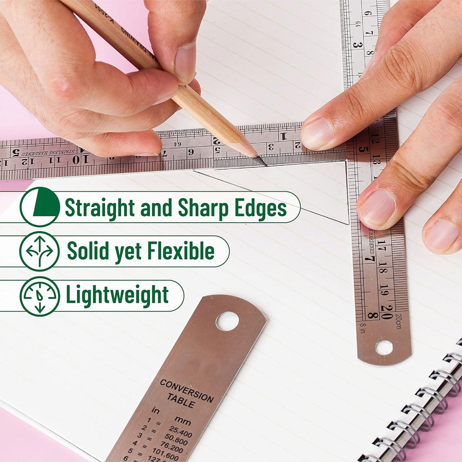 Steel Measuring Ruler - Heavy Duty Stainless Steel - 12 in - 300mm. 