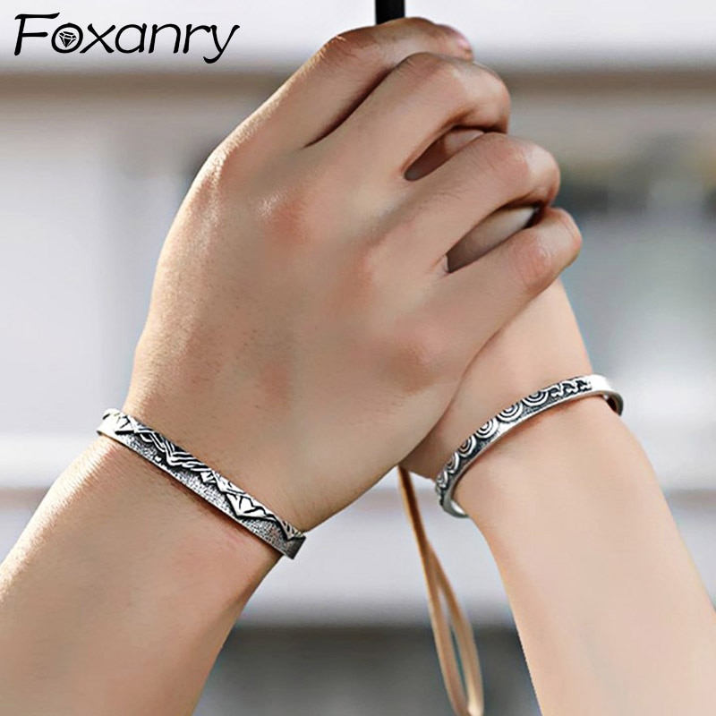925 Sterling Silver Vintage Handmade Couples Bracelets New Fashion Simple Thai Silver Birthday Jewelry Gifts for Women. 