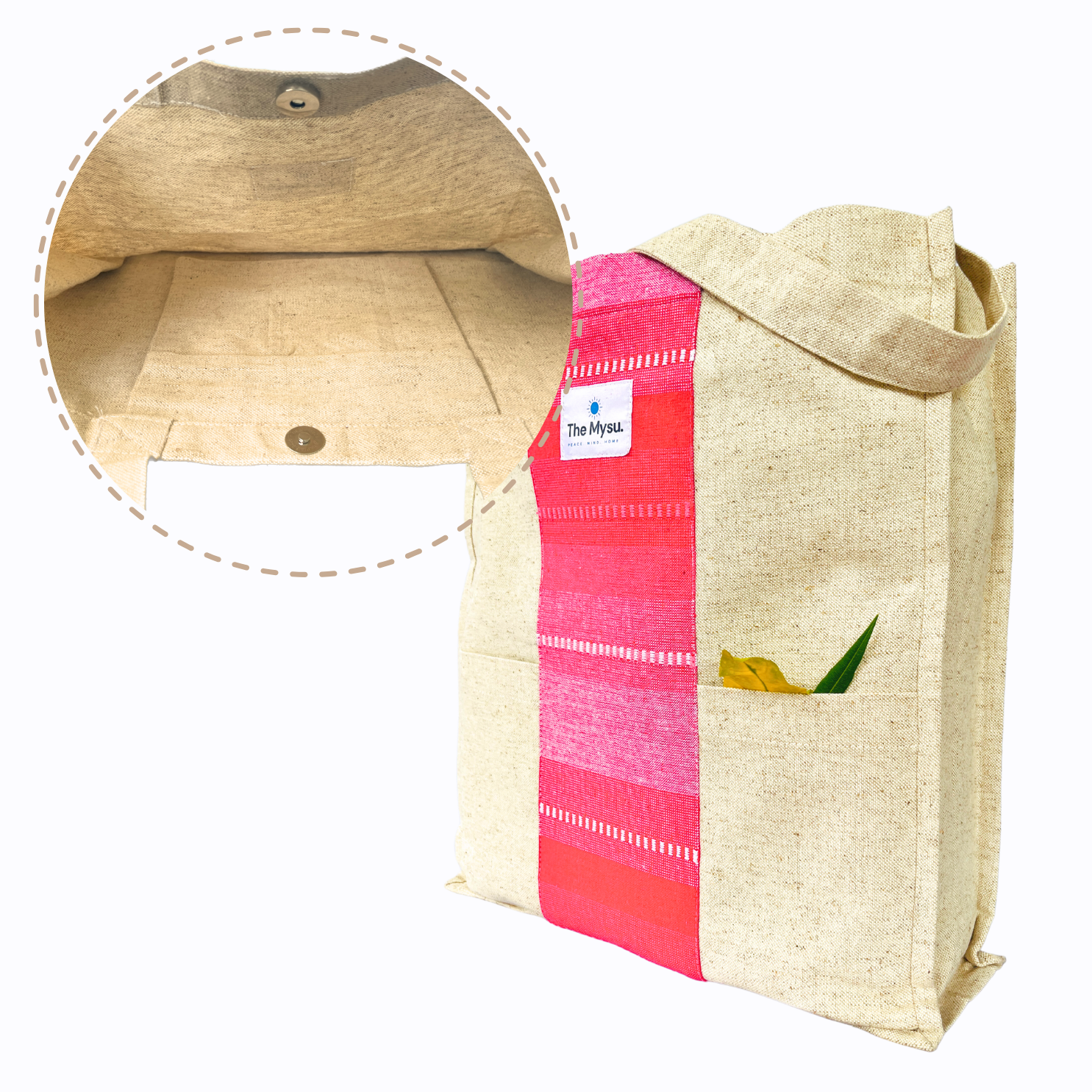 THE MYSU Heavy Duty Canvas Tote Bag - Pink Stripe - 14.5 inches (L) * 3 inches (W) * 16 inches (H). 