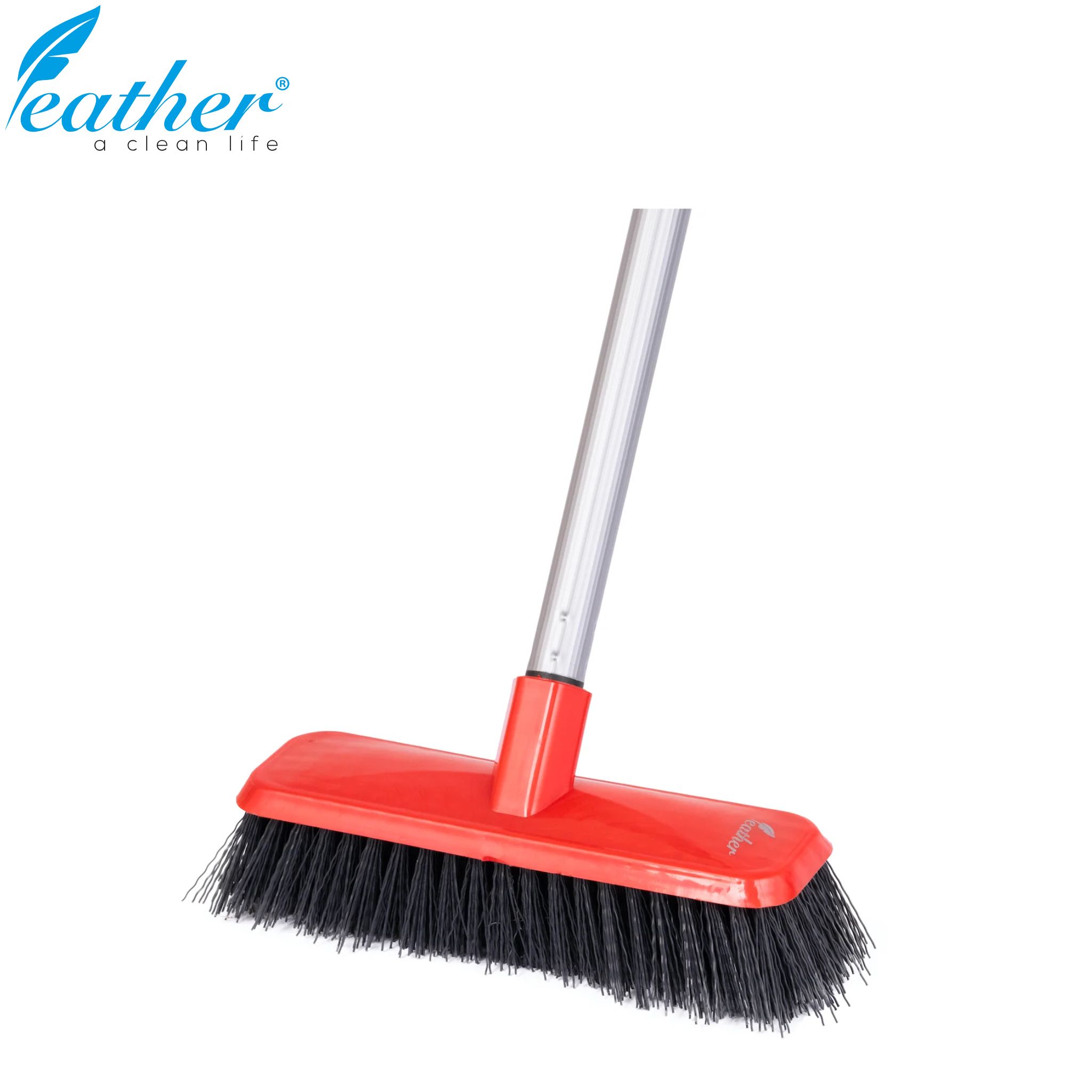 BATHROOM BRUSH LONG WITH 120CM PLASTIC COATED METAL HANDLE - FEATHER. 
