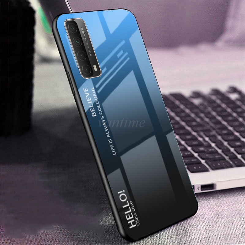 Vantime for Huawei Y7a Case Gradient Phone Back Hard Glass Cover. 