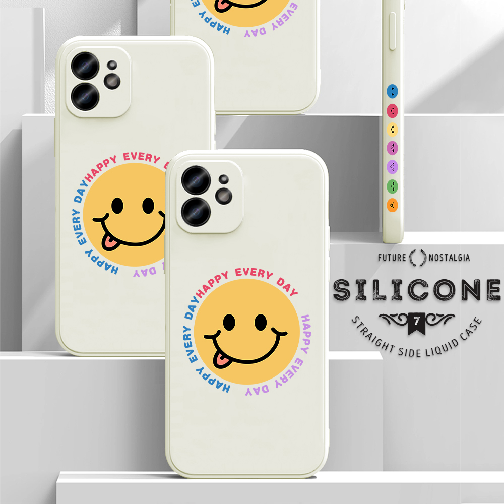 Hontinga for Huawei P30 Lite Case Side Design Cartoon Smile Emoticon Back Cover Soft Square Edge Pattern Liquid Silicone Phone Cases. 