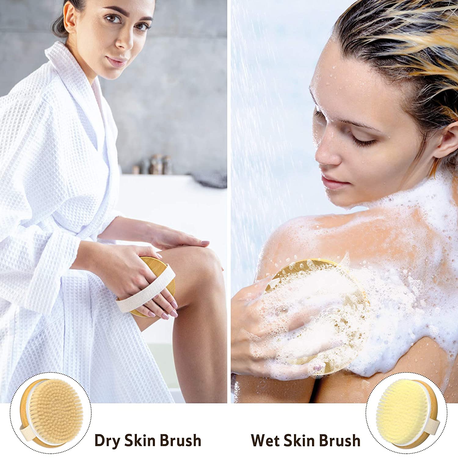 1 Pack Dry Body Brush, Shower Brush Wet and Dry Brushing, Dry Brush for Cellulite and Lymphatic, Body Scrubber with Soft. 
