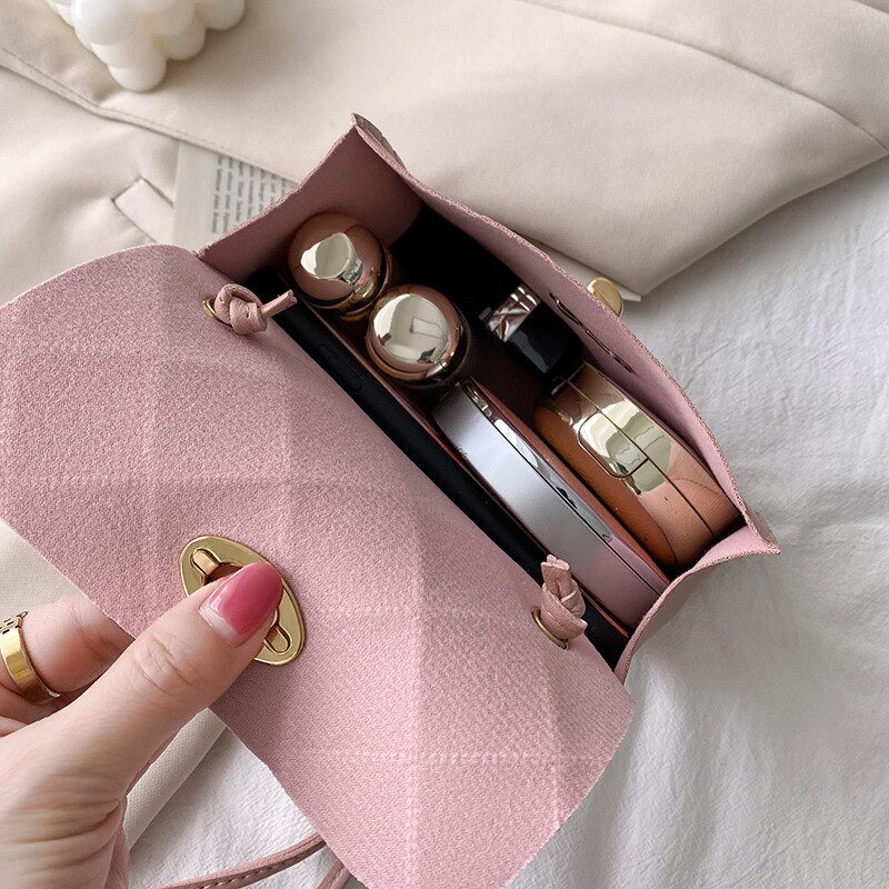 【ALLGOOD】Solid Color Versatile Satchel Ringer Stripes Square Women Small Handbag Fashion Round Lock Tide Shoulder Bag. 