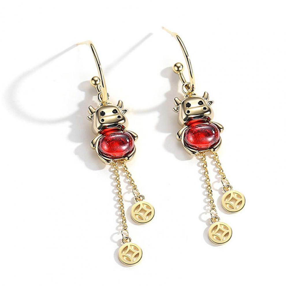 【ALLGOOD】1Pair Earrings Cow Shape Wedding Jewelry Rhinestone Ladies Dangle Earrings for Birthday Pary Earrings Wedding Jewelry Dangle. 