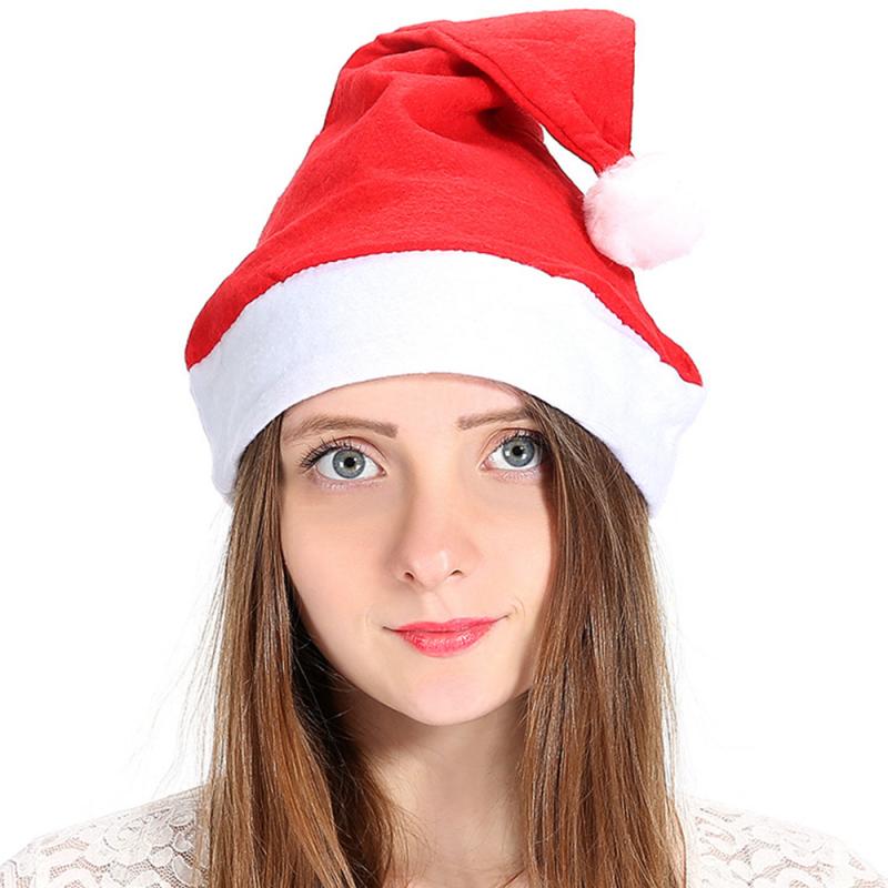 Christmas Hat Party Adult Santa Hat Printed Red And White Xmas Cap For Santa Claus. 