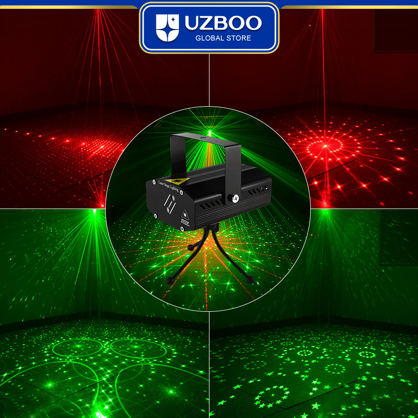 UZBOO RGB Laser Stage Lights 32 Pattern Party Projector Lights DJ Disco Sound Activated Strobe Lights RGB LED Laser Projector For Birthday Wedding KTV Bar Concert USB Plug. 