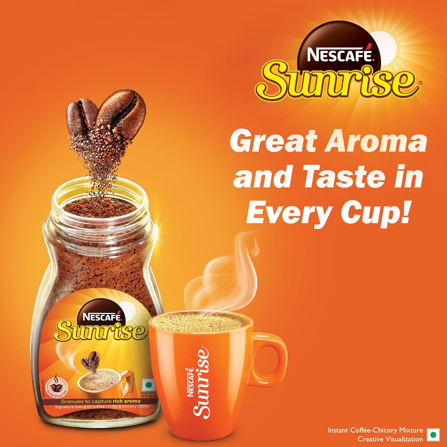 NESCAFE SUNRISE Instant Coffee | Couple Pack with 2 Mugs Inside | Instant Coffee-Chicory Mix | Rich Taste & Aroma | 190g / 200g (Weight May Vary) (FROM INDIA) SAB. 