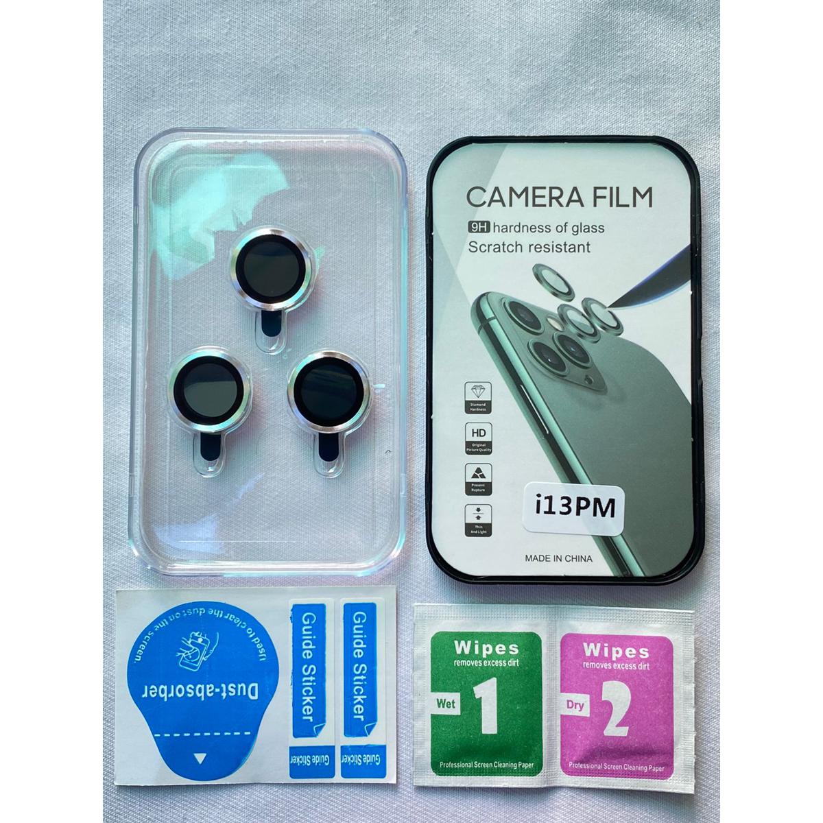 Camera Lens Protector for iPhone 13Pro/13 Pro Max Silver, Premium HD Tempered Glass Metal Ring Aluminum Alloy Lens Screen Cover Film Multiple Color Blue Camera Lens Ring For iPhone
