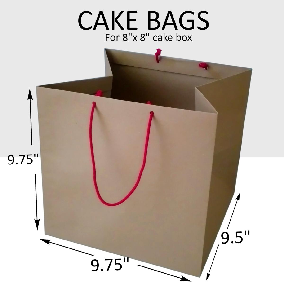 Paper Bag for Cake Brown Kraft Paper Bag with Code Handle 9.5"x9.5" size for 8"x8" Cake Box for Cake Bags. 