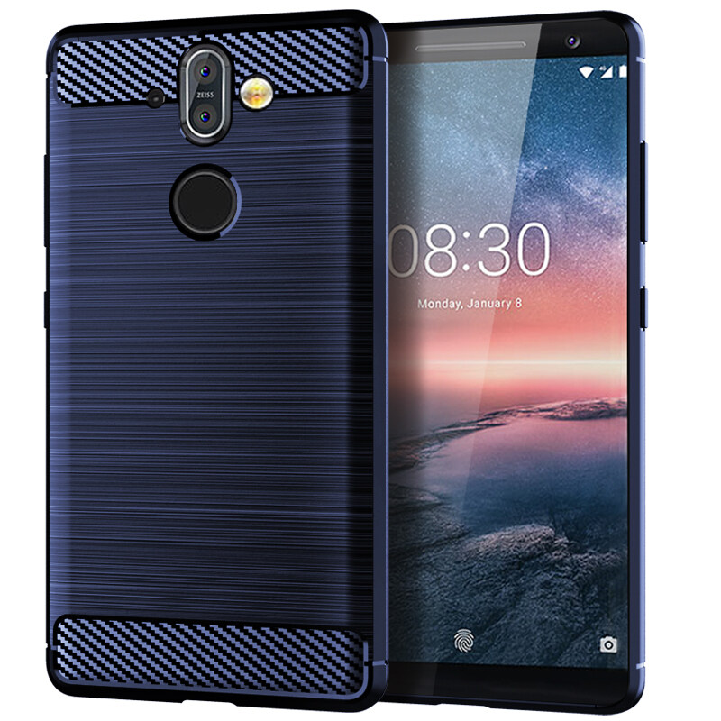 lthmy for Nokia 8 Sirocco Case Carbon Fiber TPU Soft Silicone Back Cover Armor Phone Case Casing. 