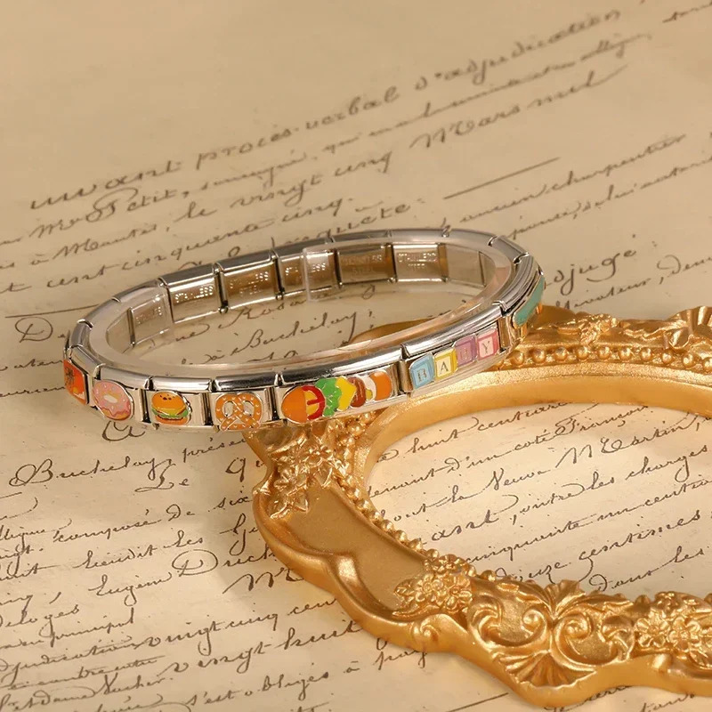 Hapiship  New Fashion Food Hamburger Ice Cream Charm Italian Links Fit 9mm Bracelet Stainless Steel Jewelry DIY Making DJ585. 
