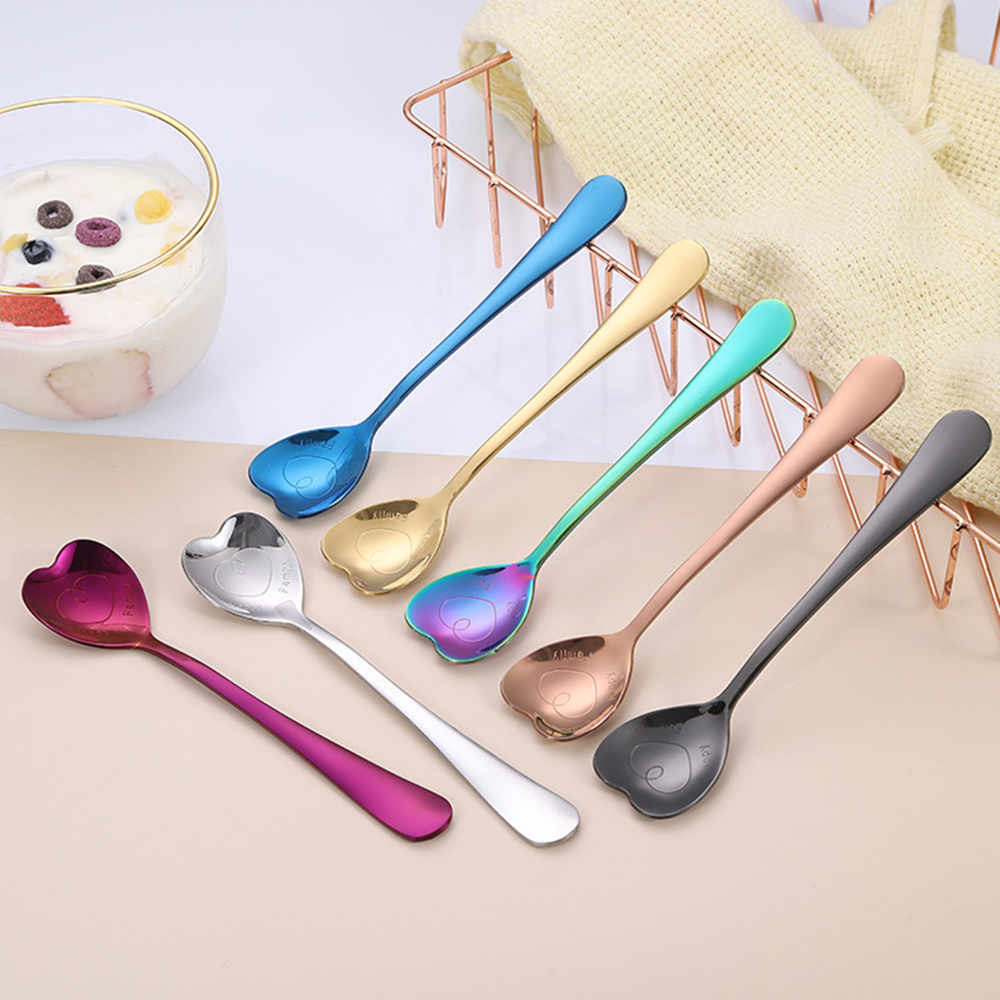 Heart Shaped Teaspoons Stainless Steel Coffee Spoon Dessert Spoon Cutlery Fashion Tableware. 