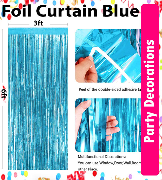 Birthday Light Blue Foil Curtain Fringe Party Backdrops Balloon. 